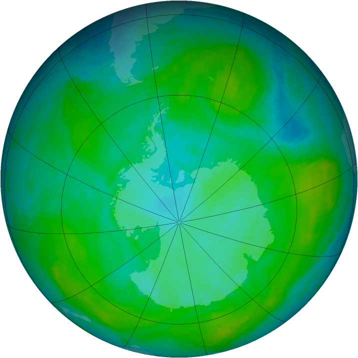 Antarctic ozone map for 08 January 1988